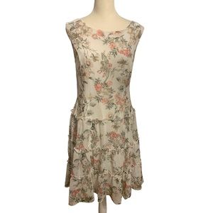 CONNECTED APPAREL Womens Coral & Off White Floral Sleeveless Midi Party Dress